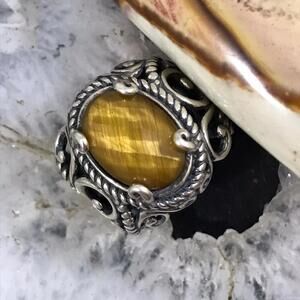 Carolyn Pollack Sterling Oval Tiger's Eye Doublet Ring Size 6.25 For Women